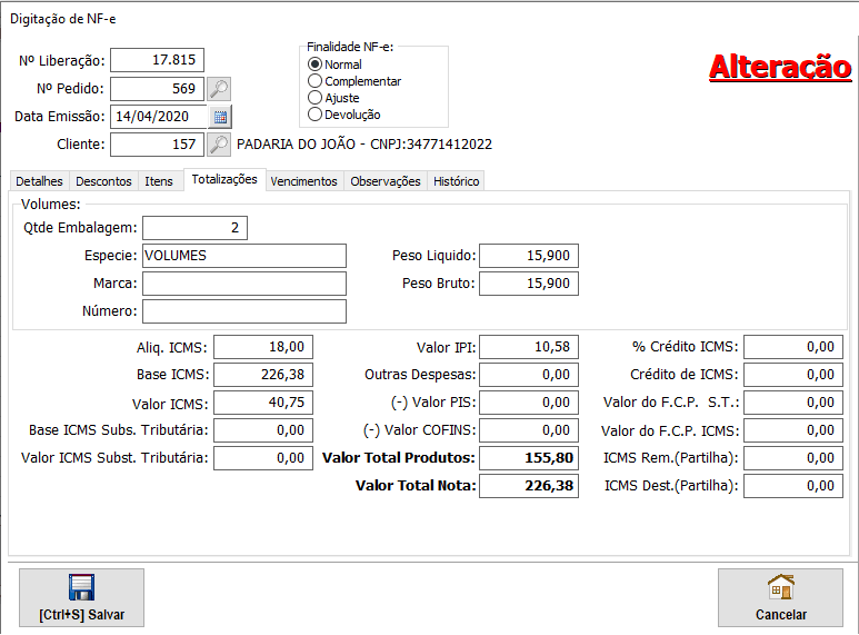 Cálculos tributários de forma bem detalhada e automática, conforme as CFOPs utilizadas em cada item inserido.